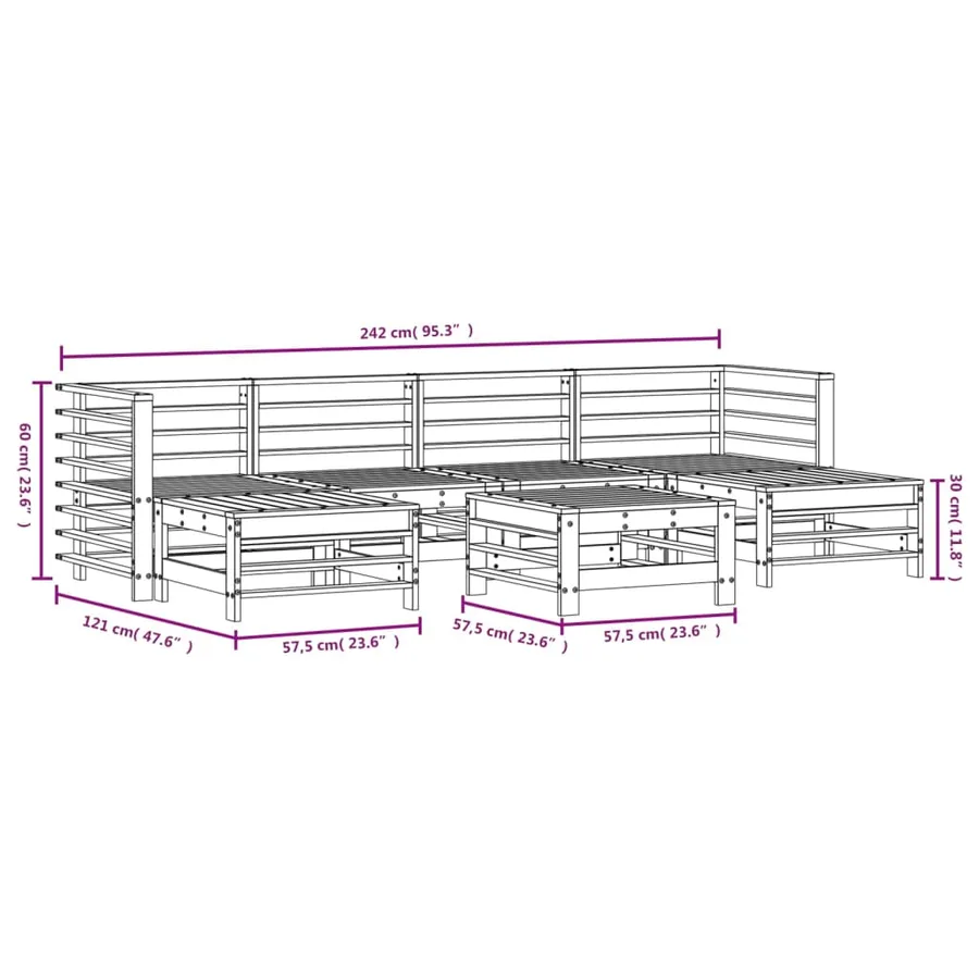 Salon de jardin 7 pcs bois de pin imprégné - 9