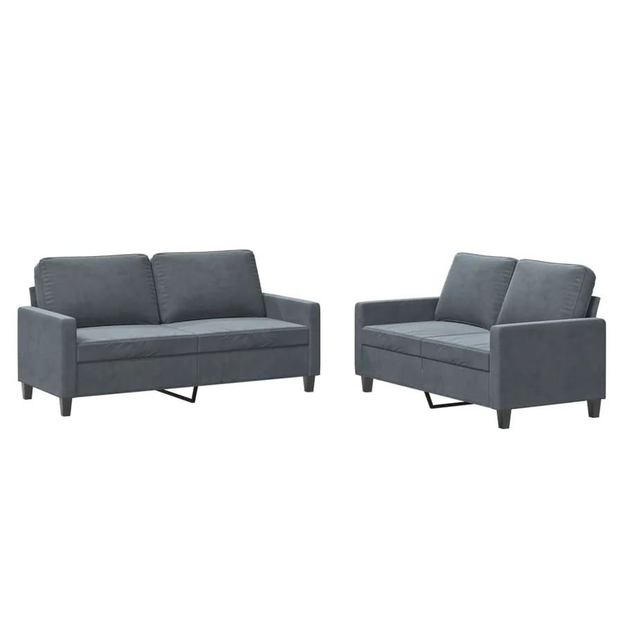 Ensemble de canapés 2 pcs avec coussins Gris foncé Velours - 2