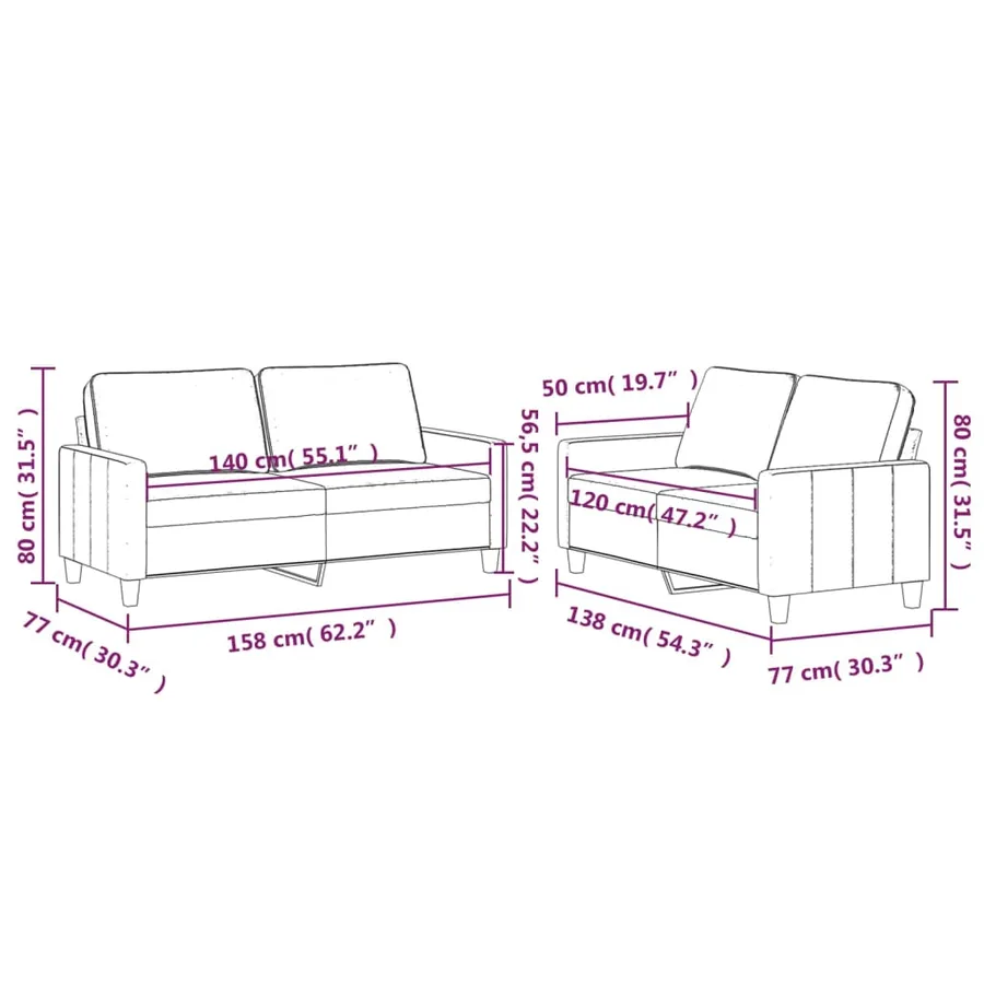 Ensemble de canapés 2 pcs avec coussins Gris foncé Velours - 6