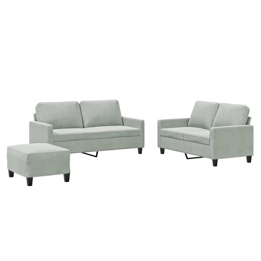 Ensemble de canapés 3 pcs avec coussins Gris clair Velours - 2