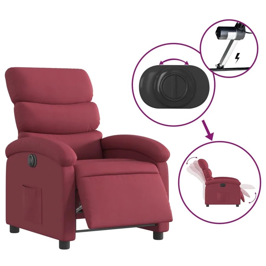 Fauteuil inclinable électrique Rouge bordeaux Tissu - 6