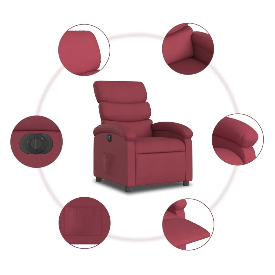 Fauteuil inclinable électrique Rouge bordeaux Tissu - 8