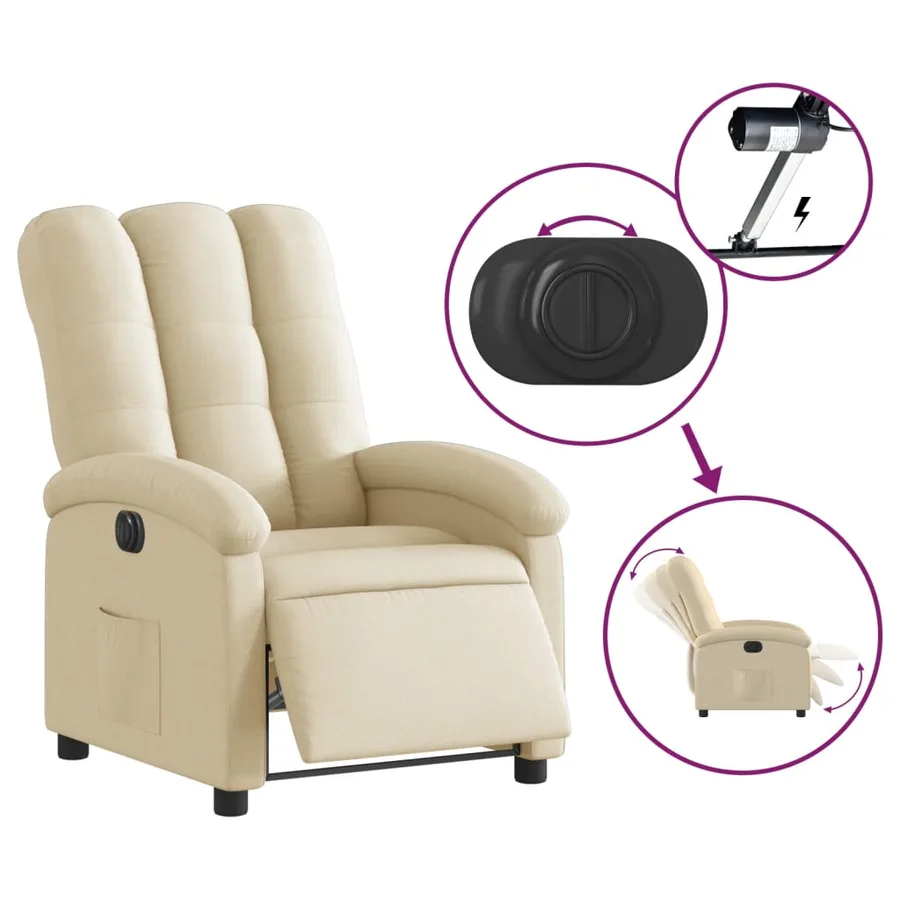 Fauteuil inclinable électrique Crème Tissu - 6