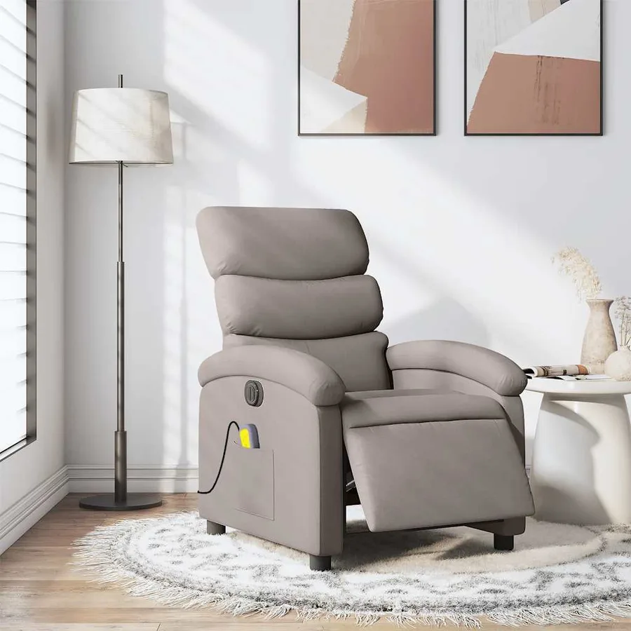 Fauteuil de massage inclinable électrique Taupe Tissu - 16