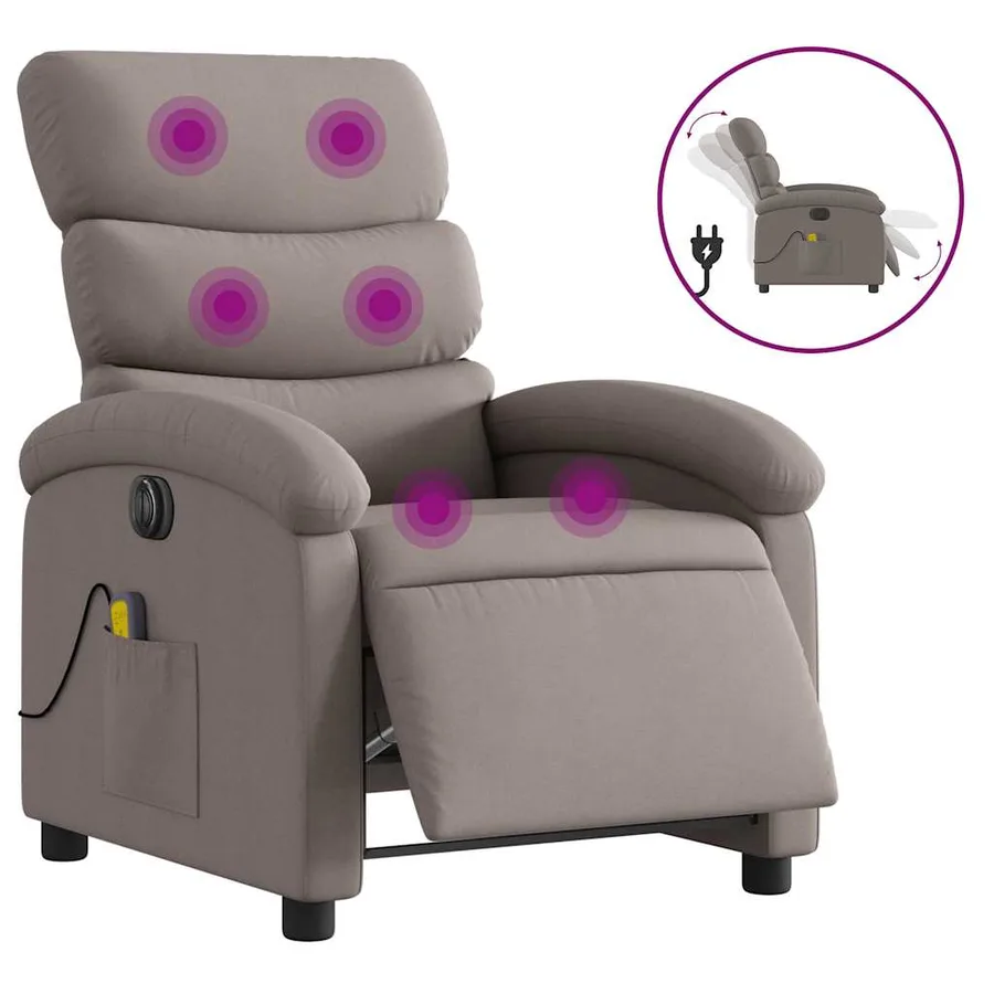 Fauteuil de massage inclinable électrique Taupe Tissu - 2