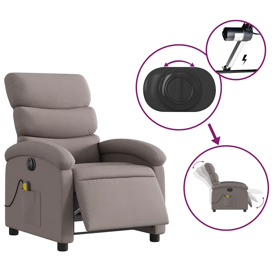 Fauteuil de massage inclinable électrique Taupe Tissu - 6
