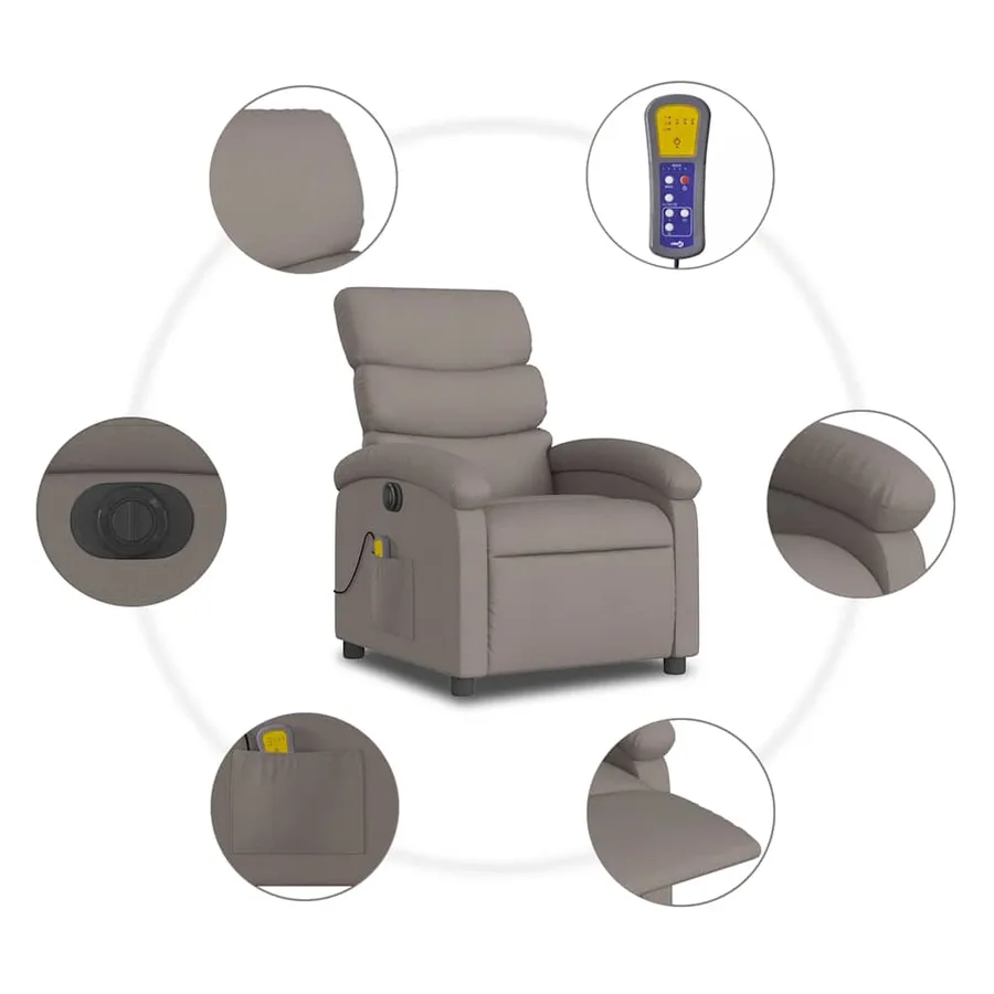 Fauteuil de massage inclinable électrique Taupe Tissu - 8