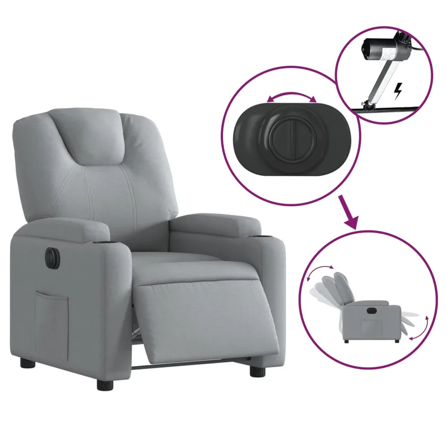 Fauteuil inclinable électrique Gris clair Tissu - 6