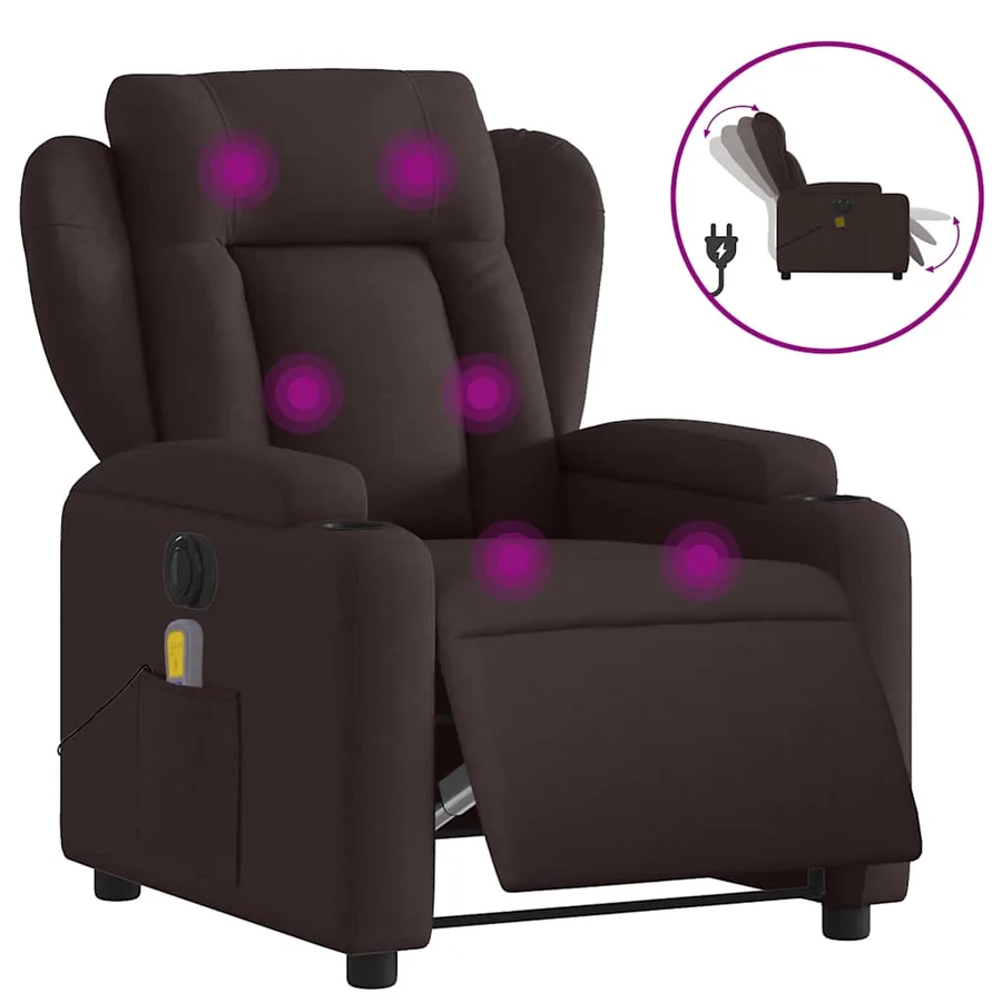 Fauteuil de massage inclinable électrique Marron foncé Tissu - 2