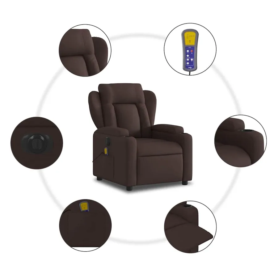 Fauteuil de massage inclinable électrique Marron foncé Tissu - 8
