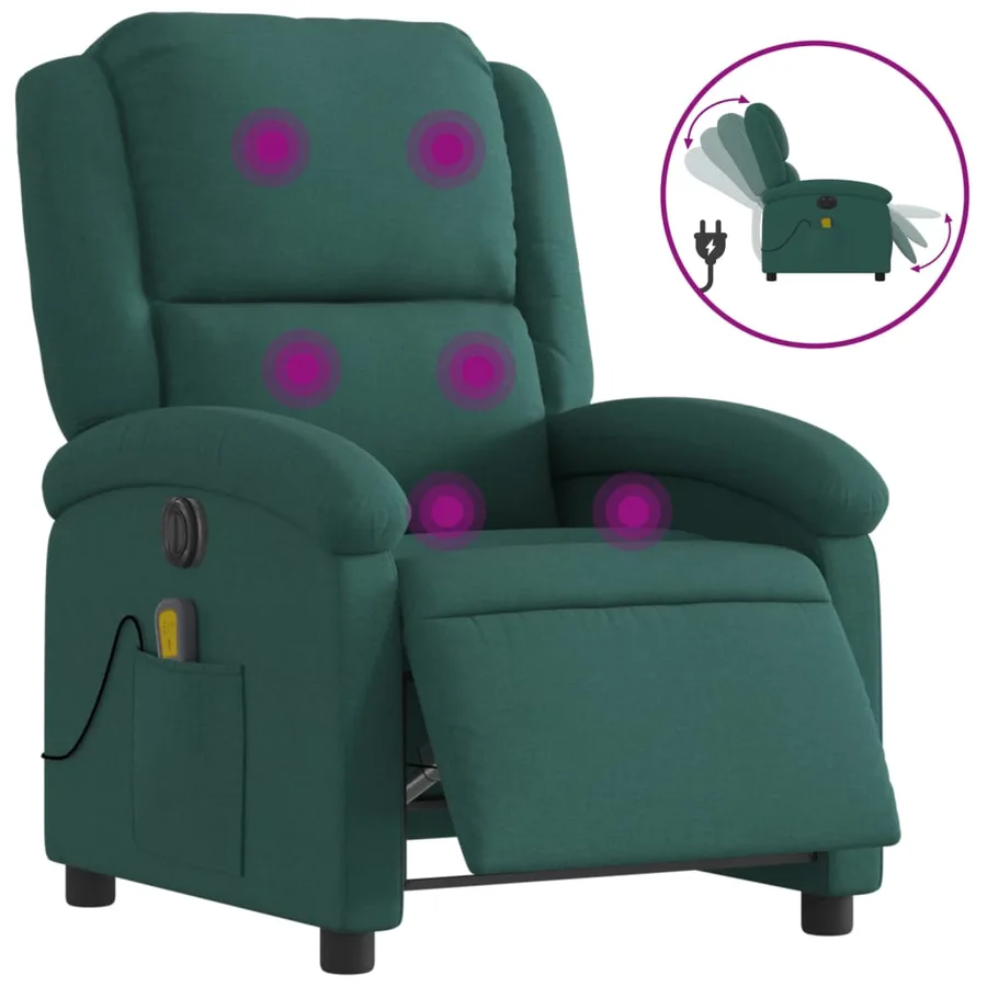 Fauteuil de massage inclinable électrique Vert foncé Tissu - 2