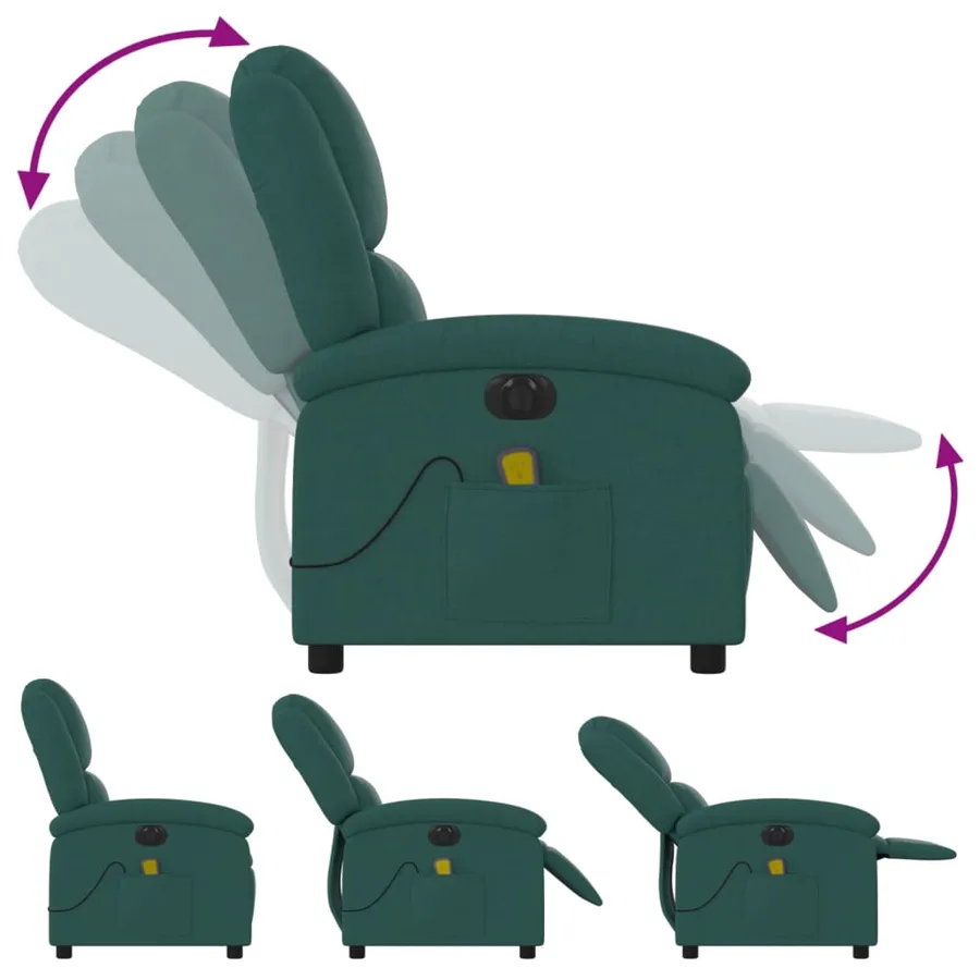 Fauteuil de massage inclinable électrique Vert foncé Tissu - 7