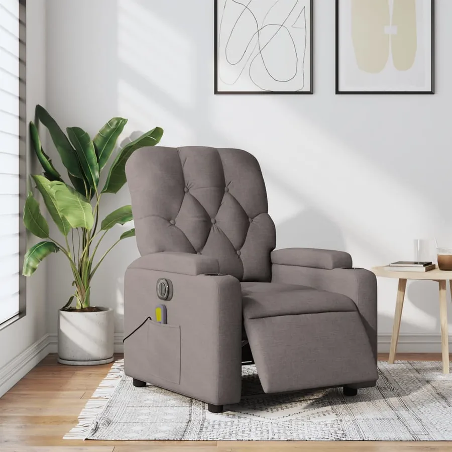 Fauteuil de massage inclinable électrique Taupe Tissu - 16
