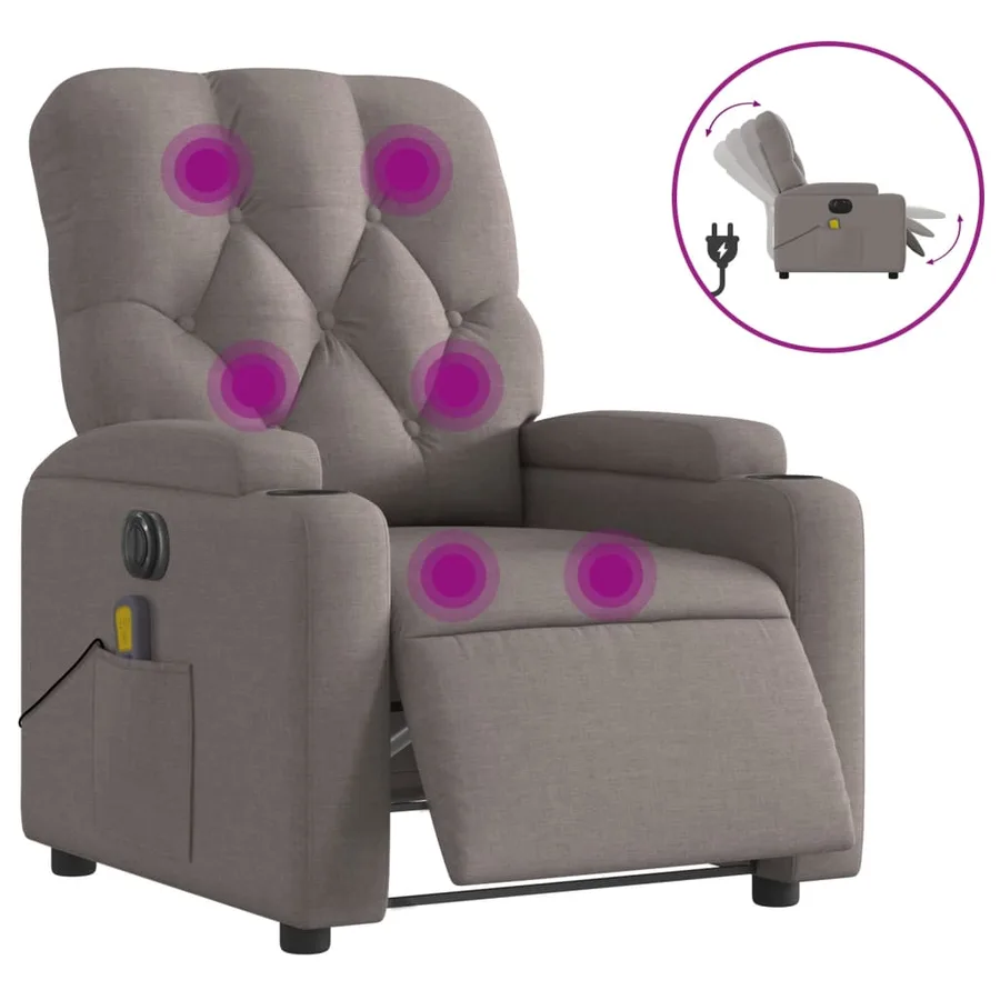 Fauteuil de massage inclinable électrique Taupe Tissu - 2