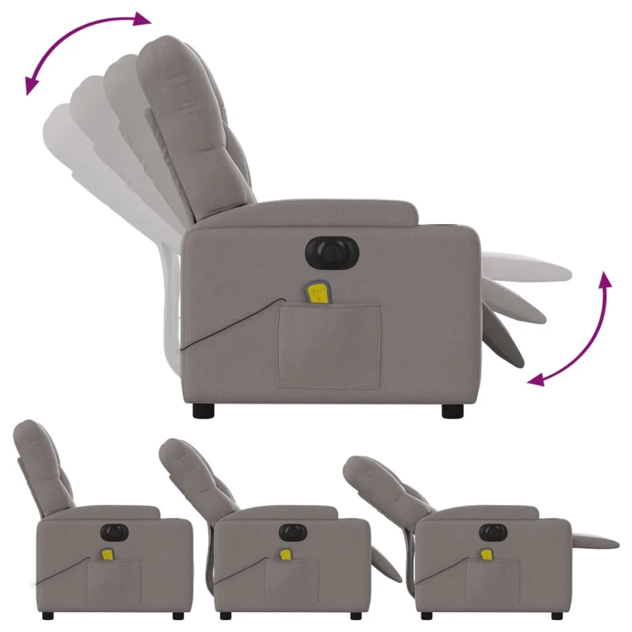 Fauteuil de massage inclinable électrique Taupe Tissu - 7