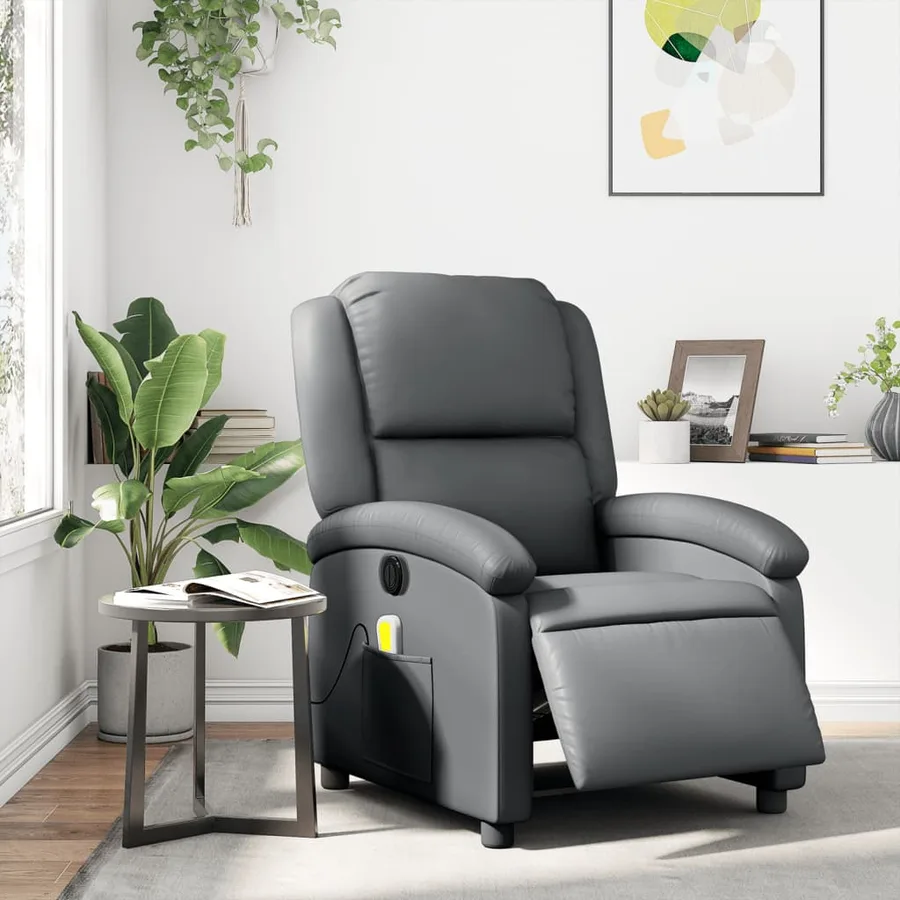 Fauteuil de massage inclinable électrique gris similicuir - 15
