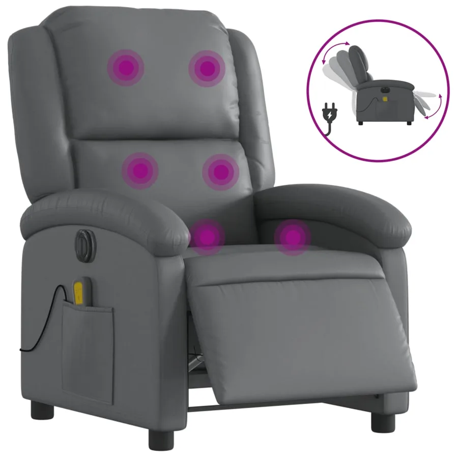 Fauteuil de massage inclinable électrique gris similicuir - 2