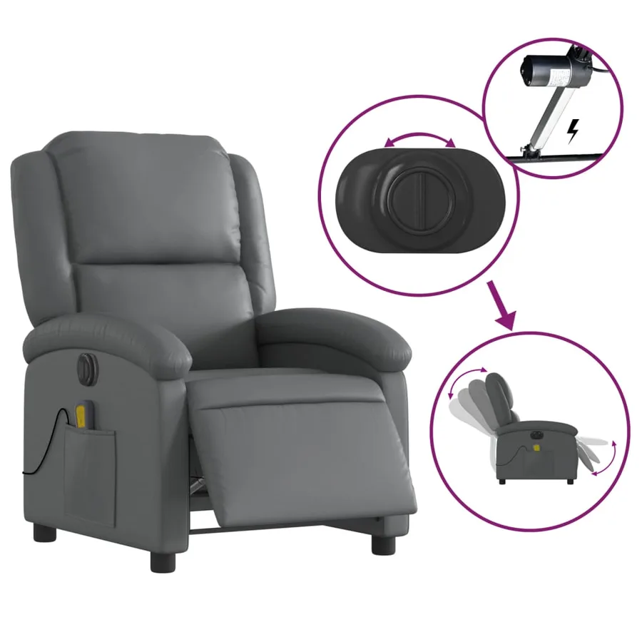 Fauteuil de massage inclinable électrique gris similicuir - 6