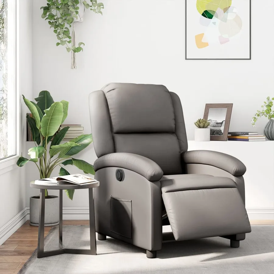 Fauteuil inclinable électrique gris cuir véritable - 15