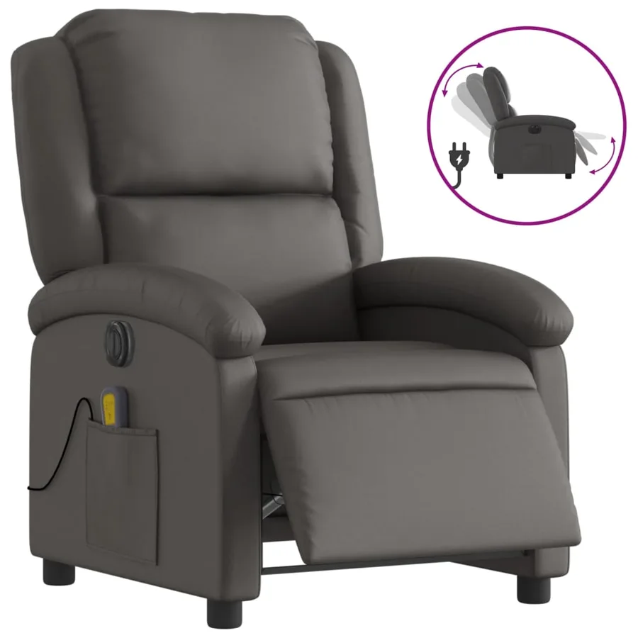 Fauteuil inclinable électrique gris cuir véritable - 2