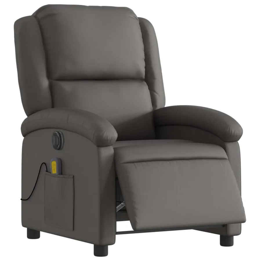 Fauteuil inclinable électrique gris cuir véritable - 3