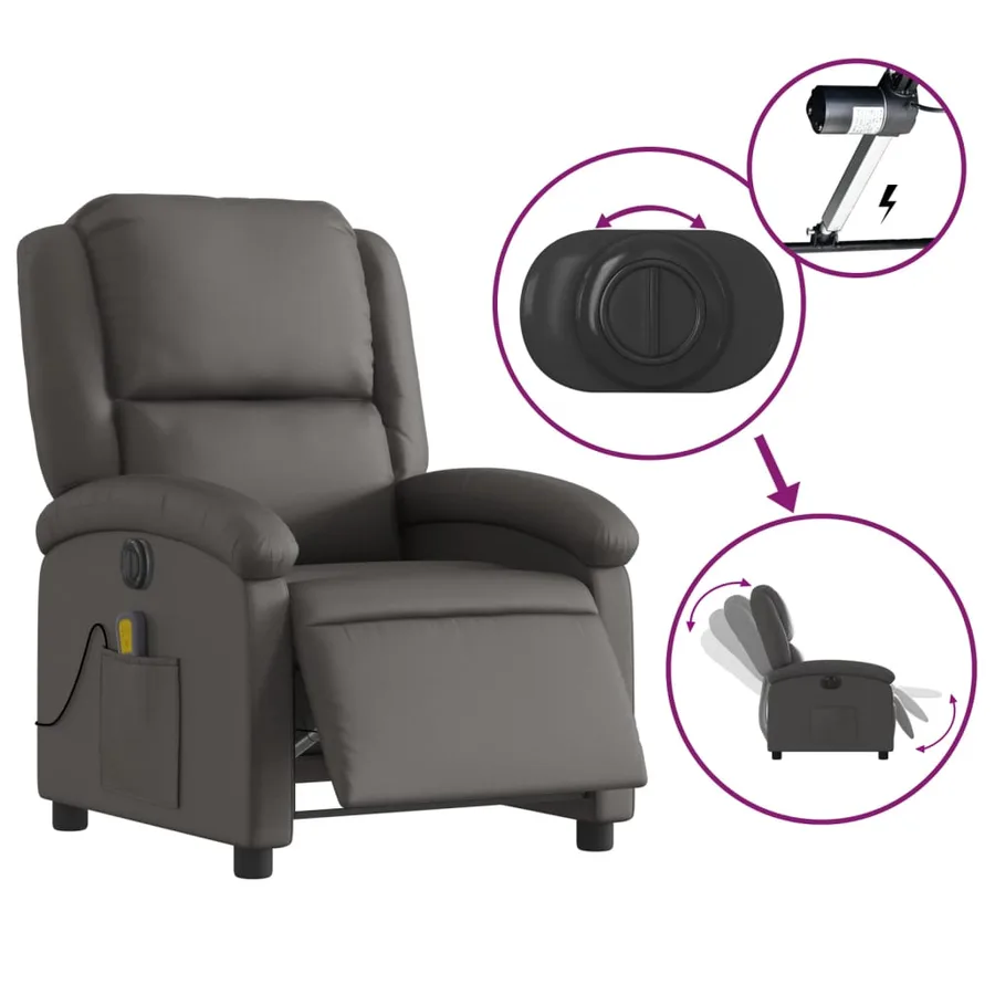 Fauteuil inclinable électrique gris cuir véritable - 6