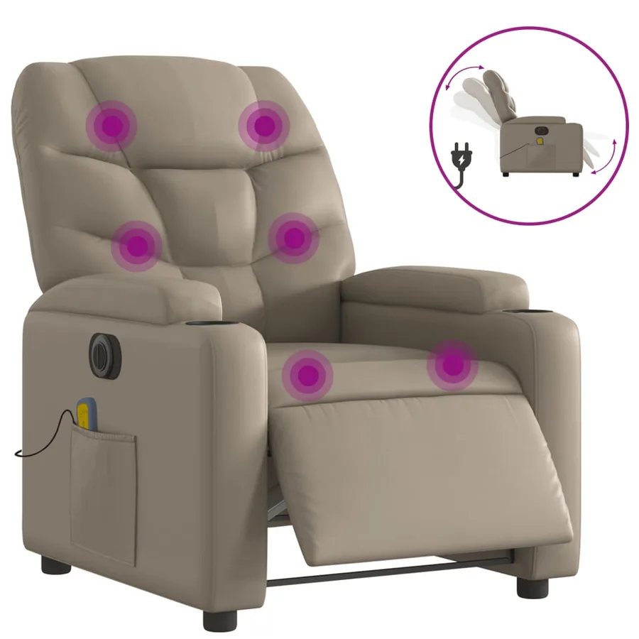 Fauteuil de massage inclinable électrique cappuccino similicuir - 2
