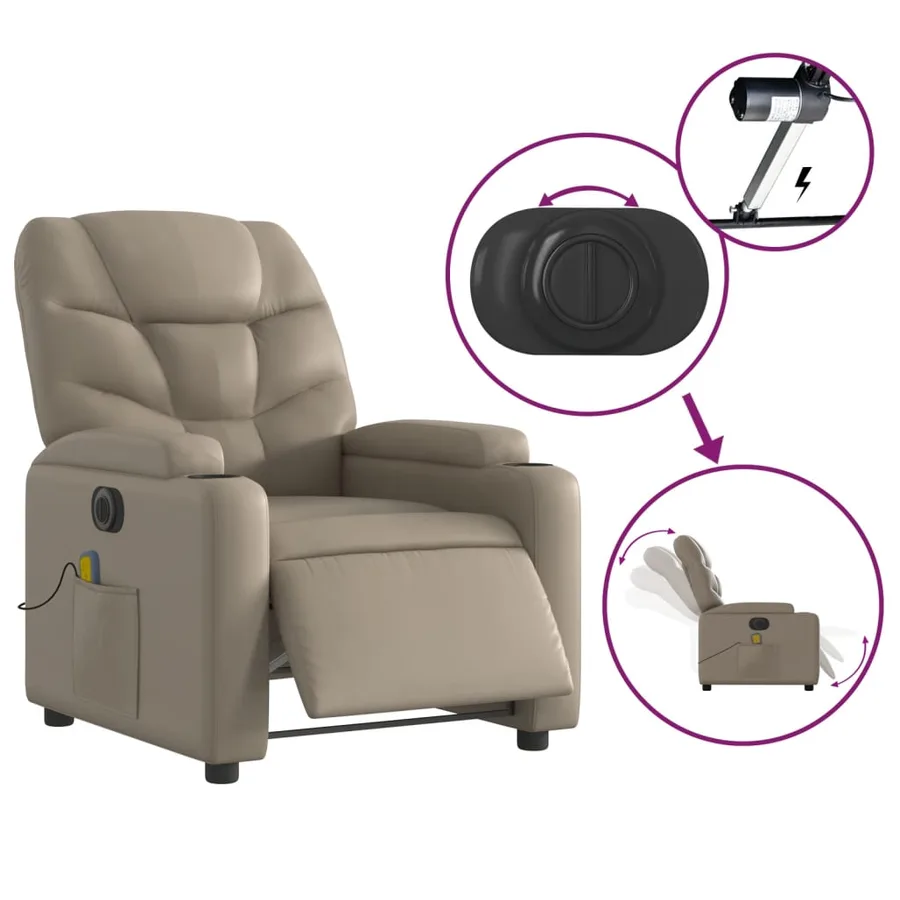 Fauteuil de massage inclinable électrique cappuccino similicuir - 6