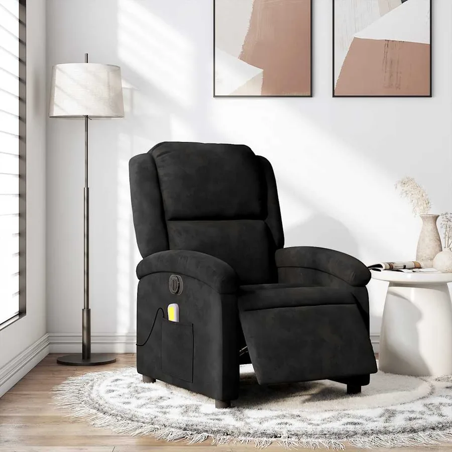 Fauteuil inclinable de massage électrique noir velours - 16