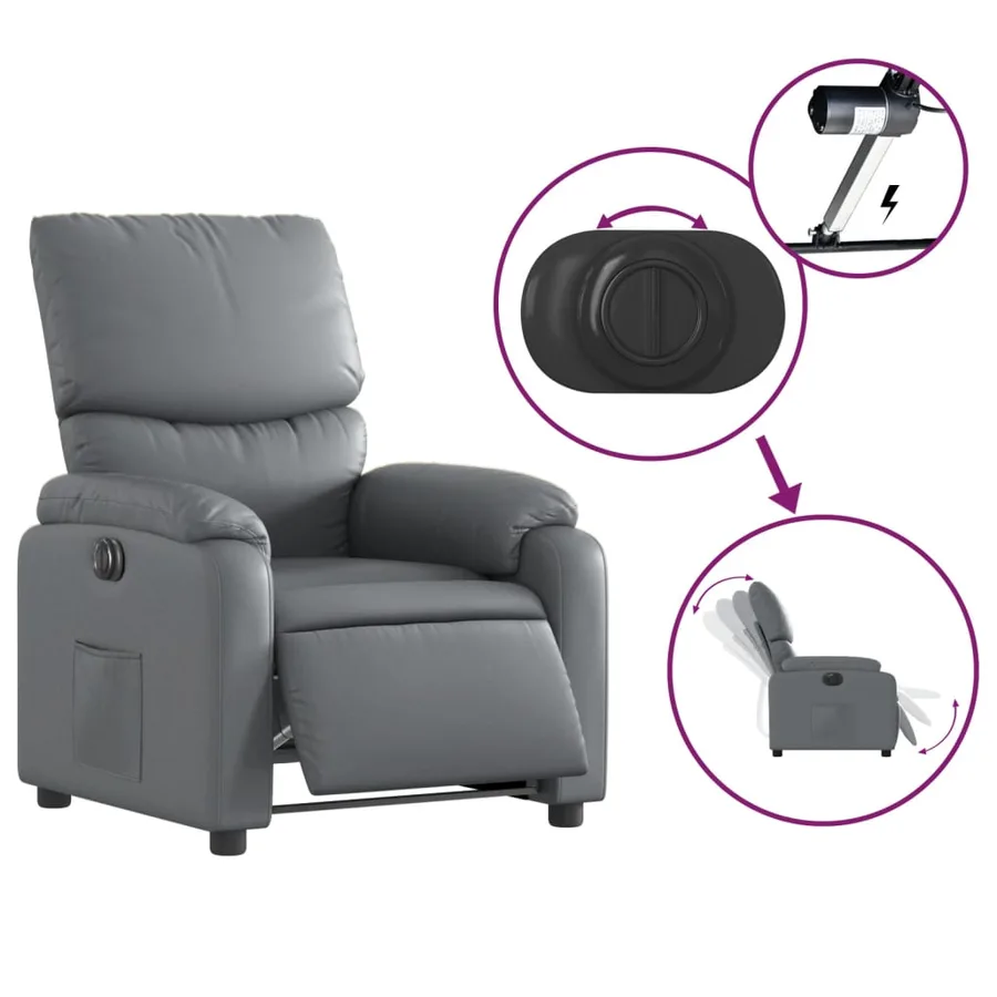 Fauteuil inclinable électrique Gris Similicuir - 6