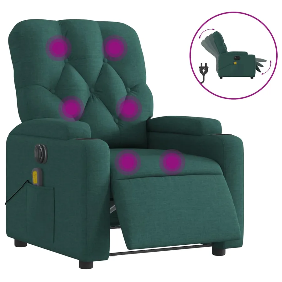 Fauteuil de massage inclinable électrique Vert foncé Tissu - 2