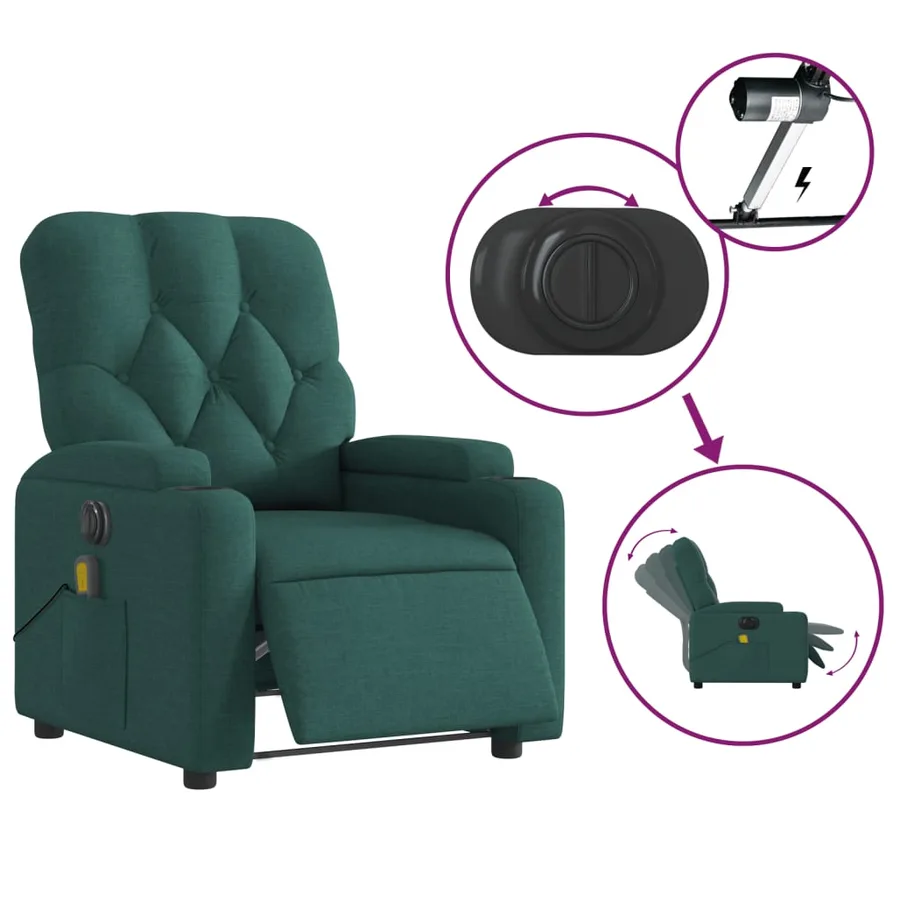 Fauteuil de massage inclinable électrique Vert foncé Tissu - 6