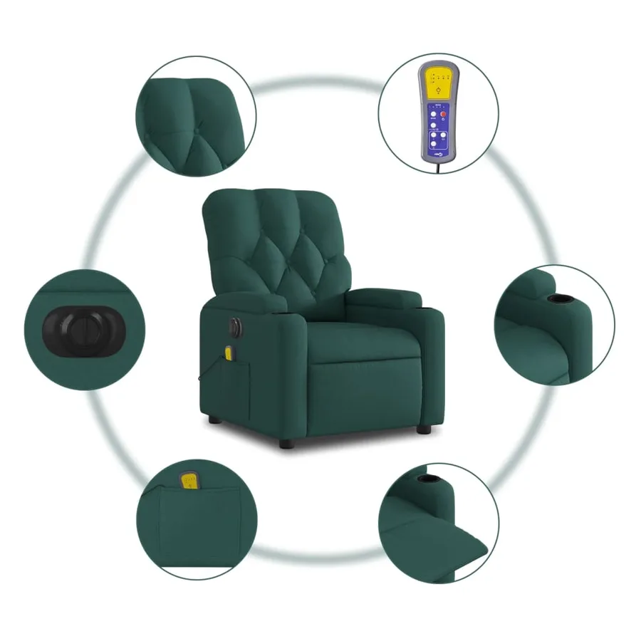 Fauteuil de massage inclinable électrique Vert foncé Tissu - 8