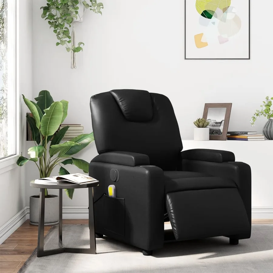 Fauteuil de massage inclinable électrique noir similicuir - 15