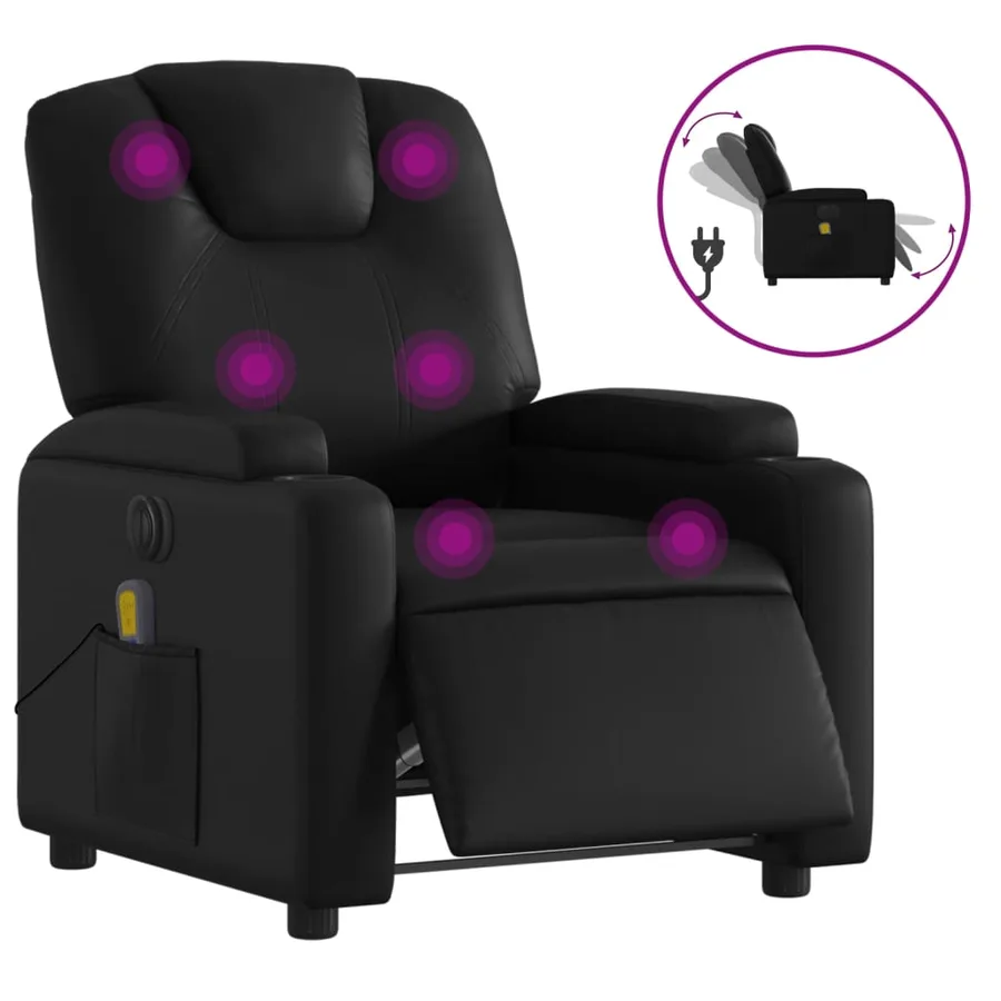 Fauteuil de massage inclinable électrique noir similicuir - 2