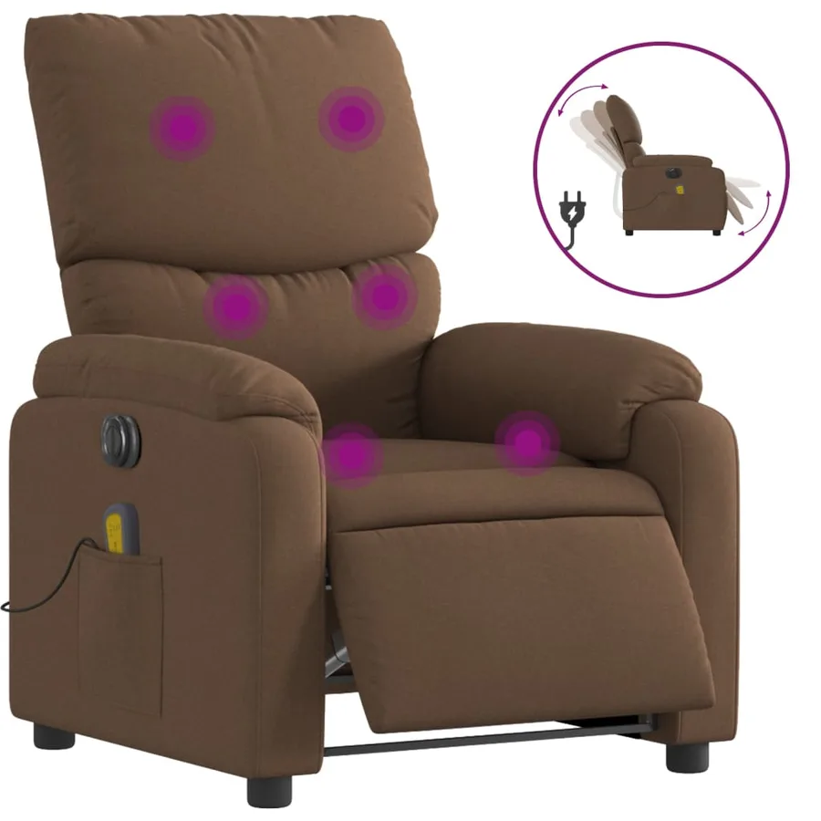 Fauteuil inclinable de massage électrique marron tissu - 2