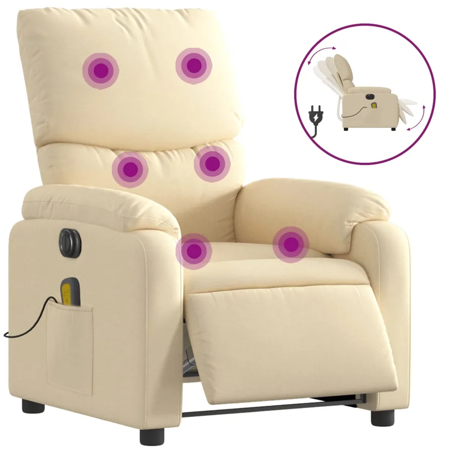 Fauteuil inclinable de massage électrique crème tissu - 2