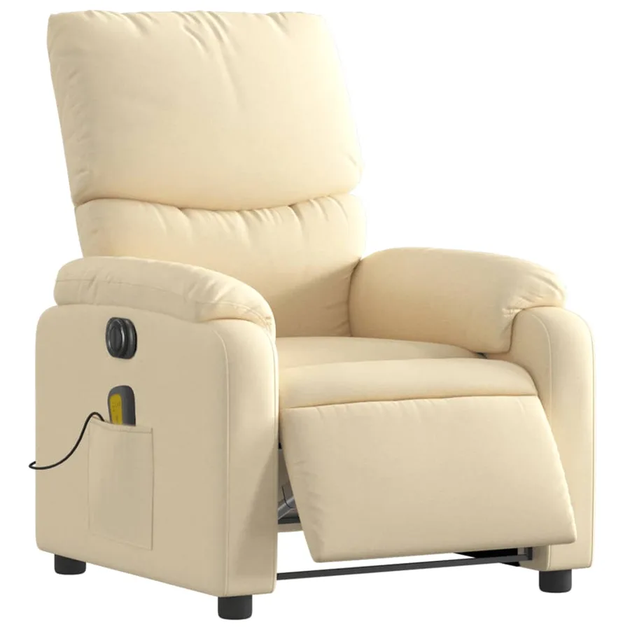 Fauteuil inclinable de massage électrique crème tissu - 3