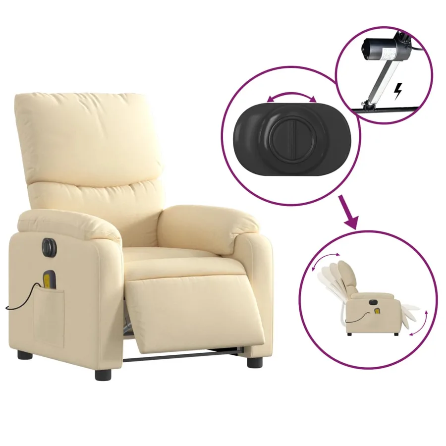 Fauteuil inclinable de massage électrique crème tissu - 6