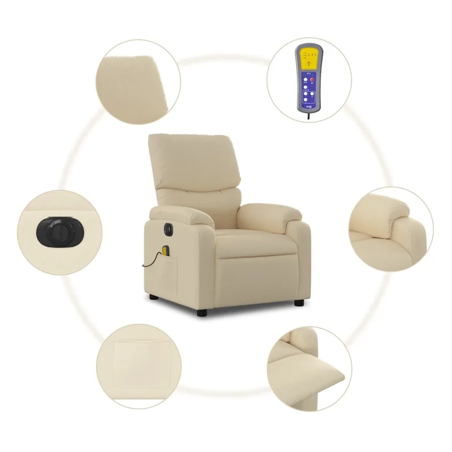 Fauteuil inclinable de massage électrique crème tissu - 8