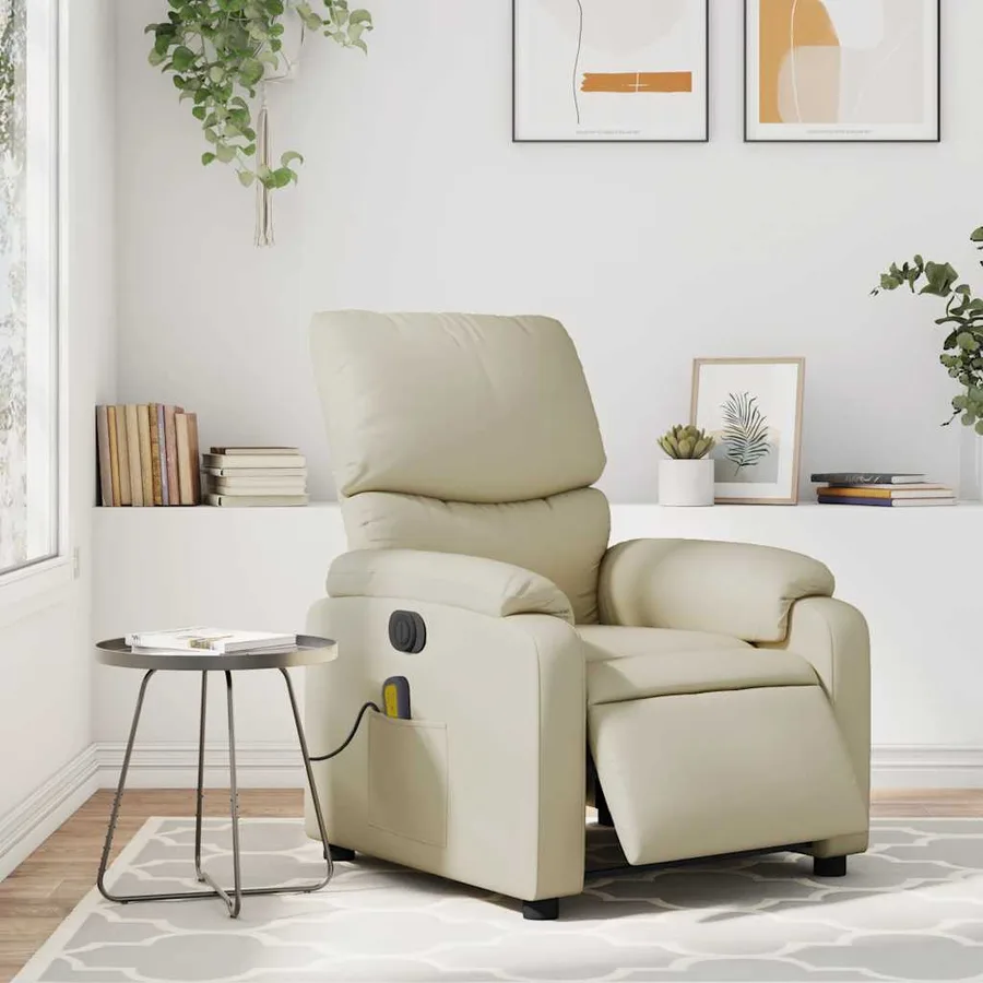Fauteuil de massage inclinable électrique crème similicuir - 15