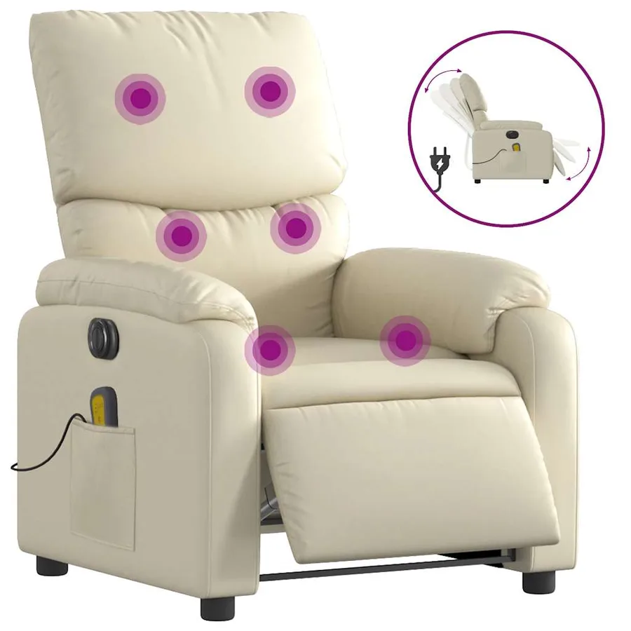 Fauteuil de massage inclinable électrique crème similicuir - 2