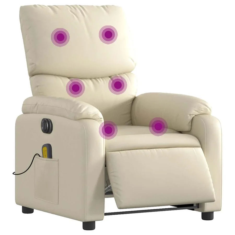 Fauteuil de massage inclinable électrique crème similicuir - 3