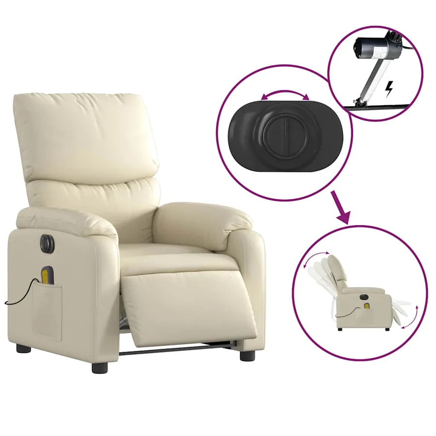 Fauteuil de massage inclinable électrique crème similicuir - 6