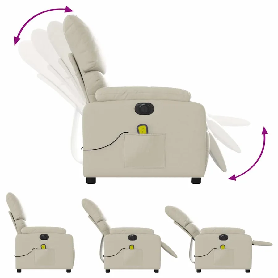Fauteuil de massage inclinable électrique crème similicuir - 7