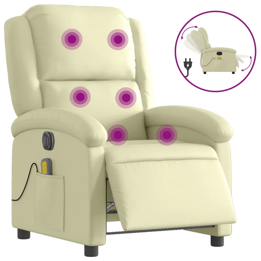 Fauteuil de massage inclinable électrique crème cuir véritable - 2