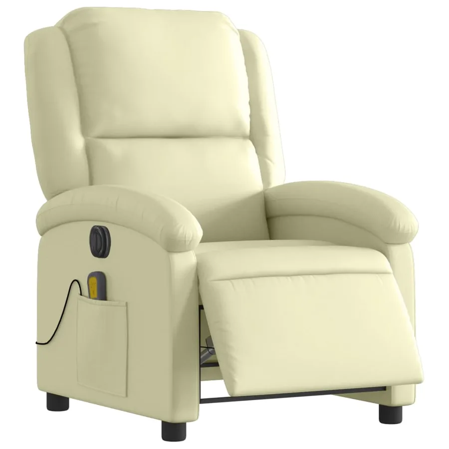 Fauteuil de massage inclinable électrique crème cuir véritable - 3