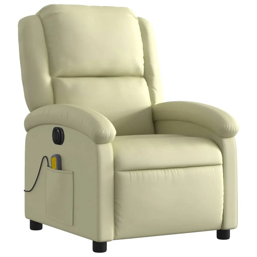 Fauteuil de massage inclinable électrique crème cuir véritable - 4
