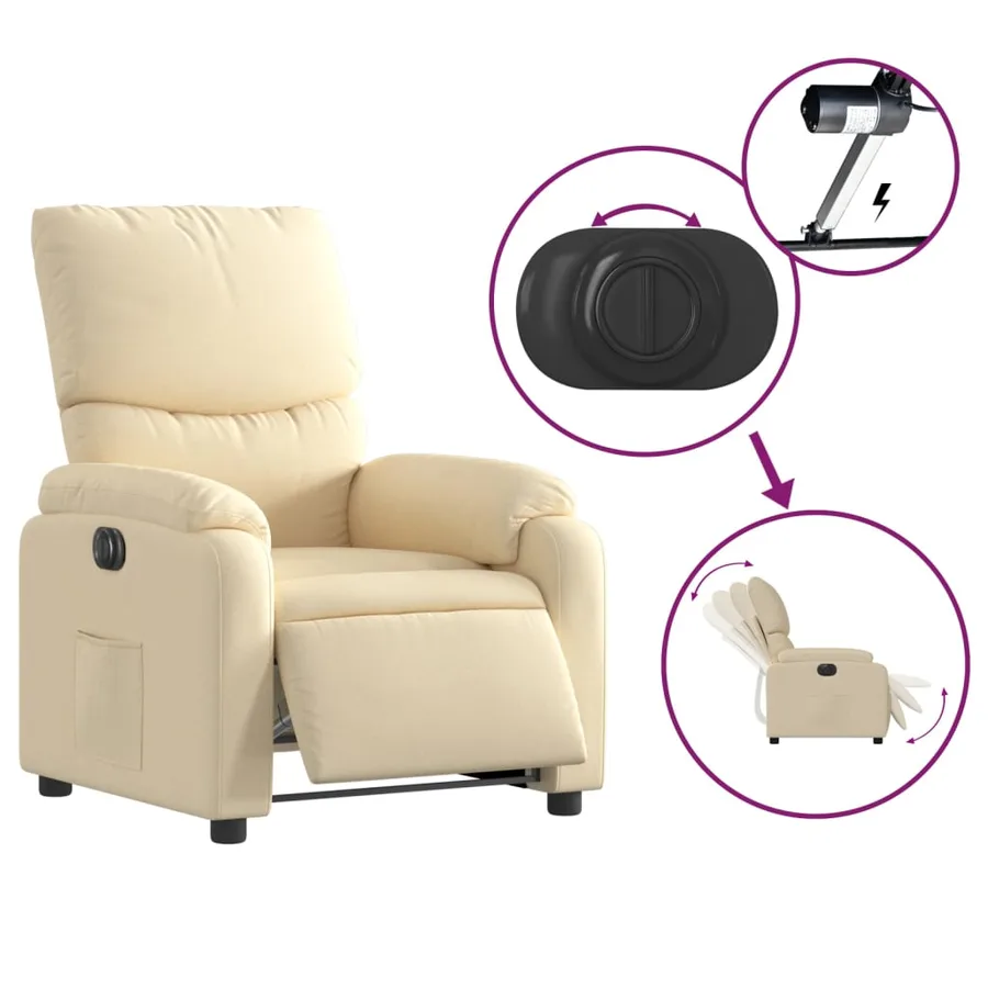 Fauteuil inclinable électrique Crème Tissu - 6