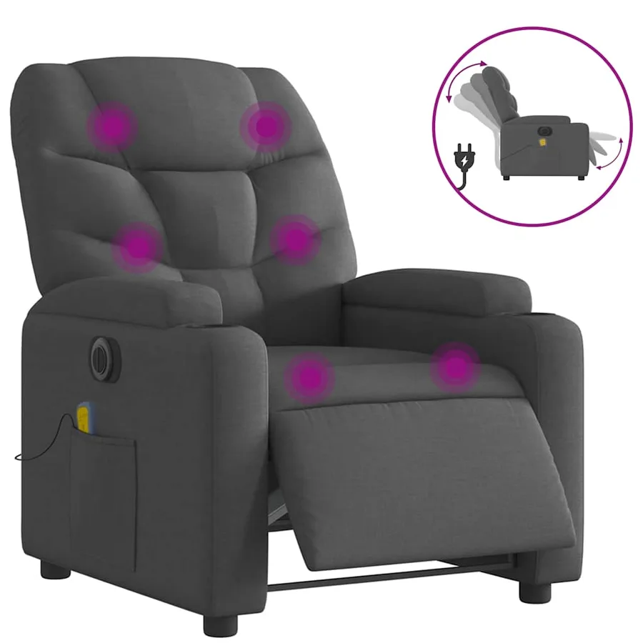 Fauteuil inclinable de massage électrique gris foncé tissu - 2